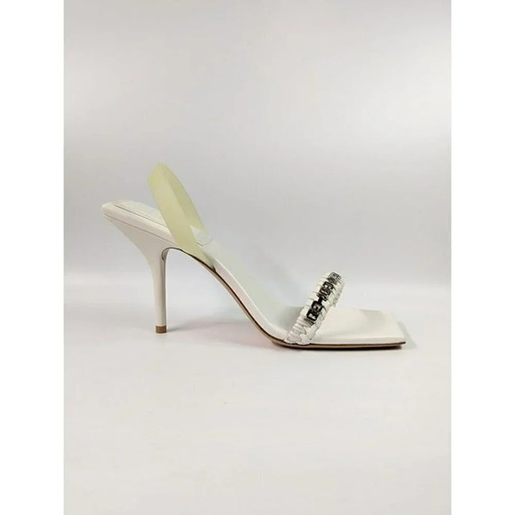 Givenchy Chain Embellished G Woven Ivory Leather Heel Sandals Size 41 MSRP $925 - Picture 2 of 13